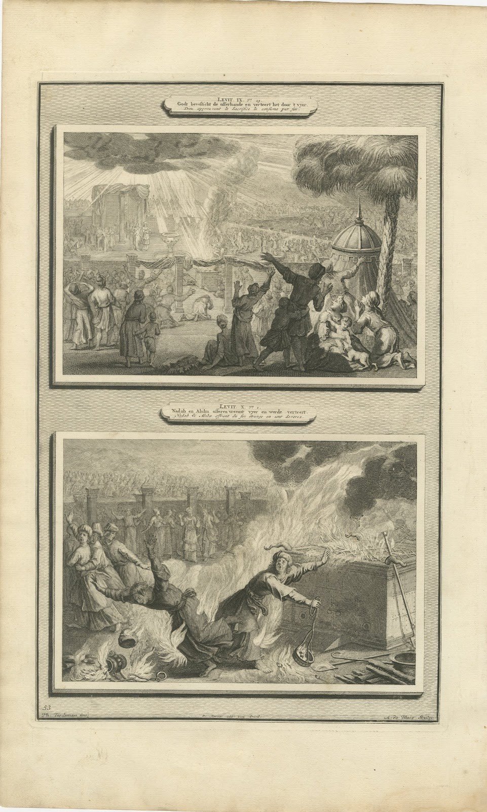 Fire Consumes Aaron's Offering and Death of Nadab and Abihu, Mortier circa 1700