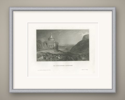 Absalom's Pillar, Kidron Valley, Jerusalem, Antique View with Goats, circa 1850, shown framed