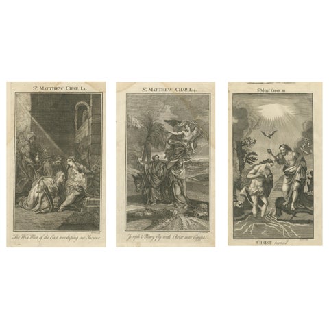 Set of Biblical Engravings, Adoration, Flight to Egypt & Christ’s Baptism, 1735