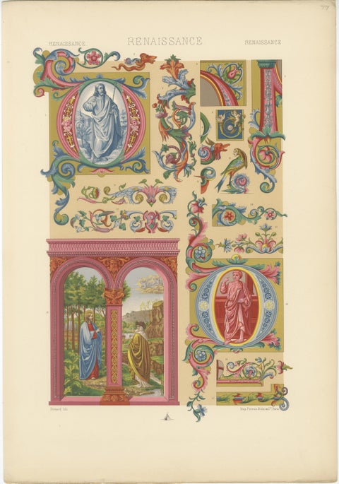 Set of Three Renaissance Religious Ornament Chromolithographs by Racinet, 1873, view 5