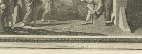 Ruth and Naomi and Boaz Takes Ruth as His Wife, Mortier Bible circa 1700, close-up 1