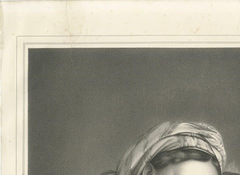 Madonna and Child Print after Raphael, La Vierge à la Chaise, circa 1850, close-up 1