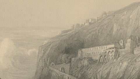 Antique Amalfi Coast Print, Capuchin Convent, Italian Coastal View, ca.1838, close-up 5