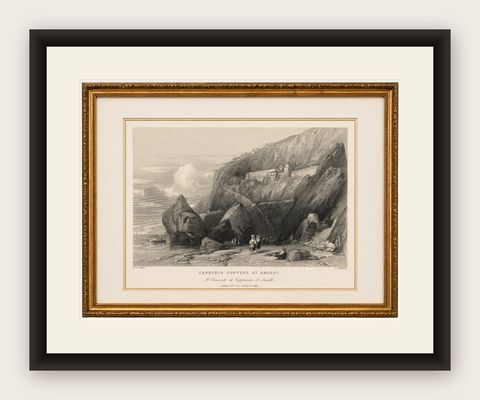 Antique Amalfi Coast Print, Capuchin Convent, Italian Coastal View, ca.1838, shown framed