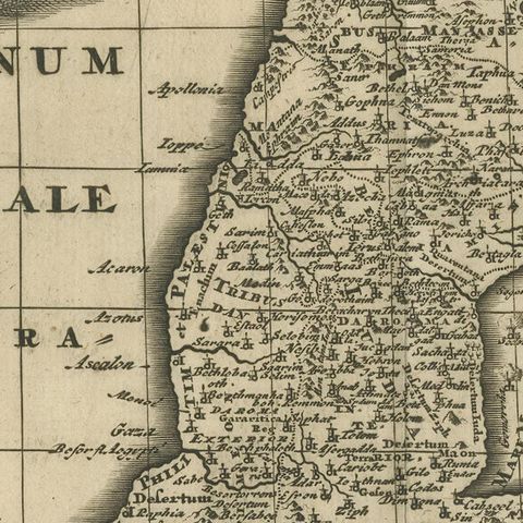 Original Antique Map of the Holy Land with Decorative Cartouche, close-up 2