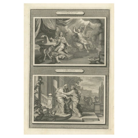 Antique Christian Art Print, Annunciation of Mary & Visitation, Mortier 1700
