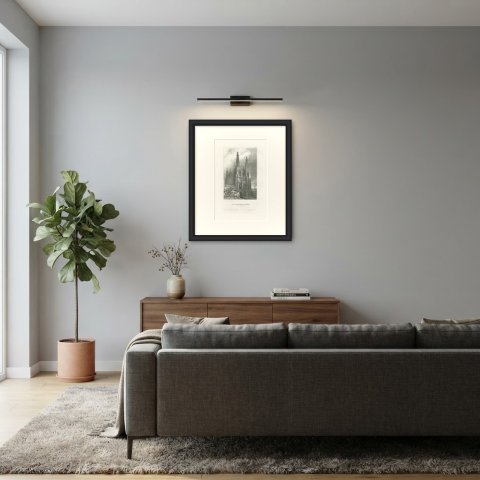 Antique Architectural View of Burgos Cathedral in Spain, circa 1850, shown framed in a room, true to size