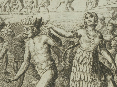 Old Engraving of Mexican Festivities and Rituals in the Age of Discovery, 1794, close-up 3