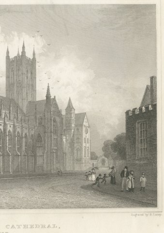 Canterbury Cathedral, Kent, after T. M. Baynes, Antique Steel Engraving, 1837, close-up 2