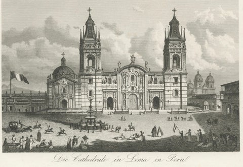 Original Antique Print of Peru, Bolivia & Chile, Lima Cathedral and Views, 1855, close-up 1
