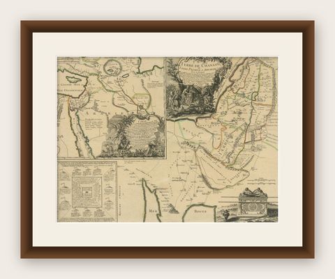 Old Map of Arabian Peninsula and Canaan, Highlighting Biblical Territories, 1750, shown framed