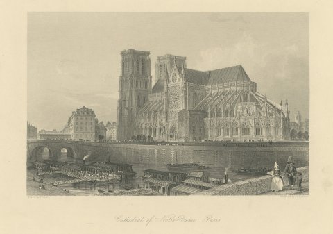 Notre Dame Cathedral, Paris, Antique Steel Engraving after T. Allom, circa 1850