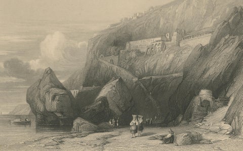 Antique Amalfi Coast Print, Capuchin Convent, Italian Coastal View, ca.1838, close-up 2