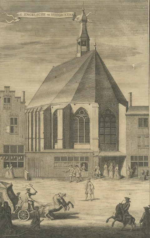 Antique Print of the English and German Church, the Hague, close-up 1