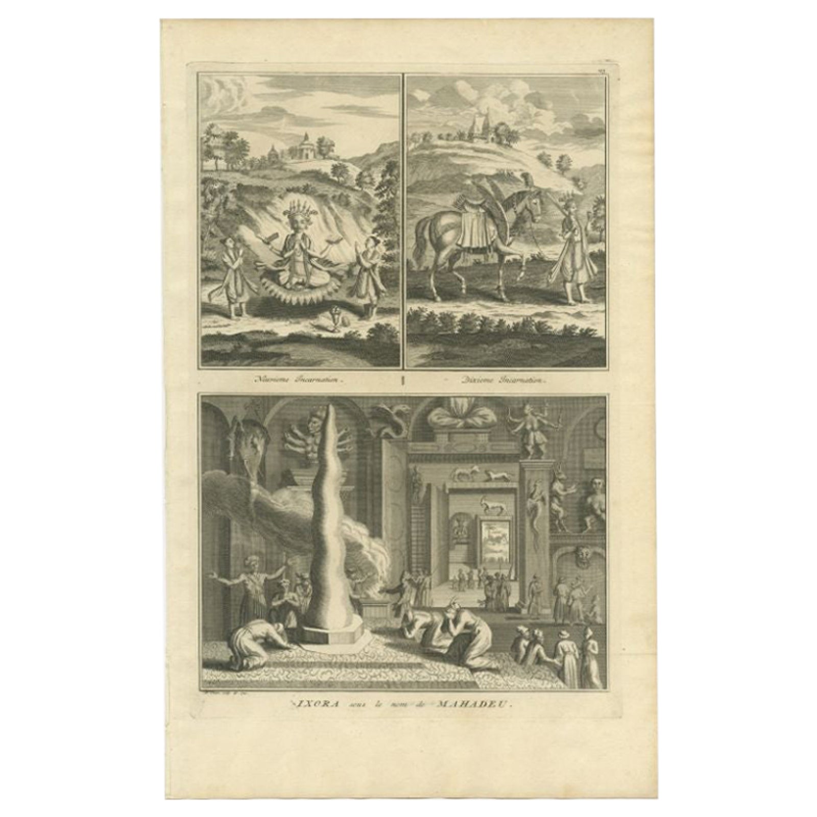 Antique Print of the Hindu God Vishnu by Picart, 1722