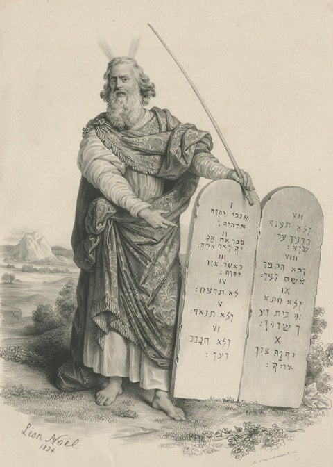 Moses with the Ten Commandments by Léon Noël, French Lithograph, 1844, close-up 4