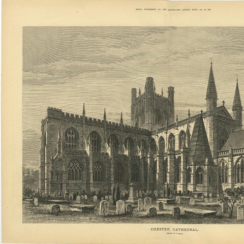 Antique Print of Chester Cathedral from the Illustrated London News, 1881, view 3