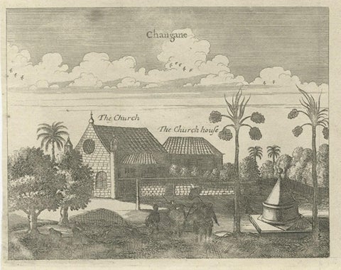 Antique Print of various Churches on Ceylon or Nowadays Sri Lanka, 1704, close-up 4