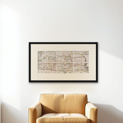 1658 Large Map of the Holy Land by Jansson, Twelve Tribes of Israel in 6 Sheets, shown framed on a wall, true to size