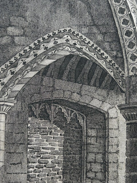 Inside View of Magdalen Chapel, Engraving of Medieval Gothic Interior, 1790, view 7