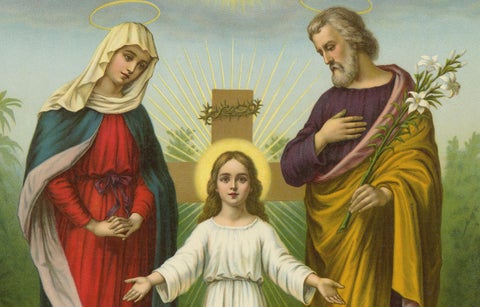 Holy Family with God the Father, Antique German Chromolithograph, 1900, close-up 4
