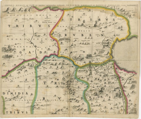 1658 Large Map of the Holy Land by Jansson, Twelve Tribes of Israel in 6 Sheets, view 4