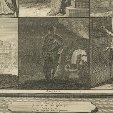 Six Minor Prophets and Jonah Thrown into the Sea, Mortier Bible circa 1700, close-up 2