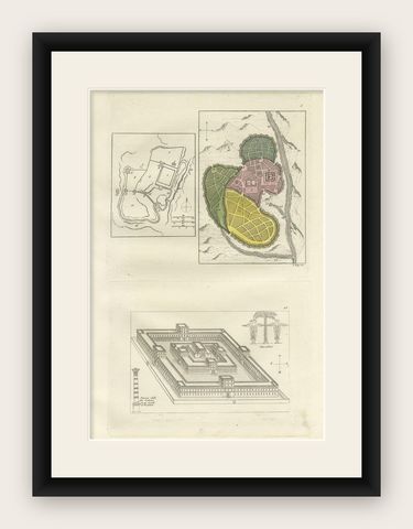 Antique Print with Plans of Jerusalem by Ferrario, '1831', shown framed