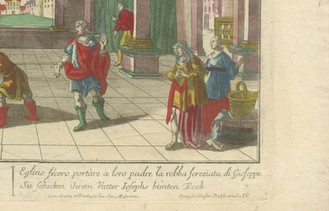 Optica Print of Joseph's Robe Shown to Jacob, 1770, Hand-Colored Biblical Scene, close-up 2