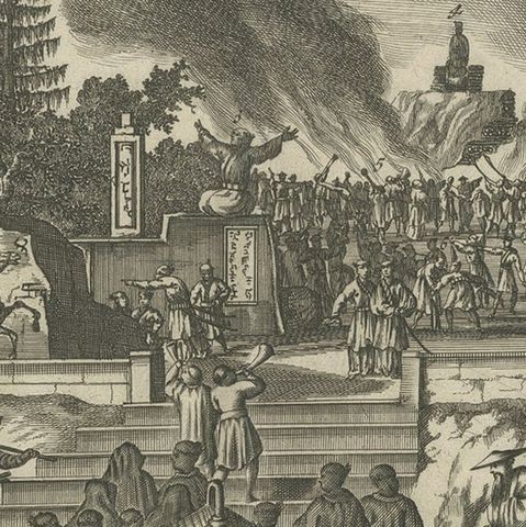 Antique Print of a Japanese Funeral Ceremony, close-up 5