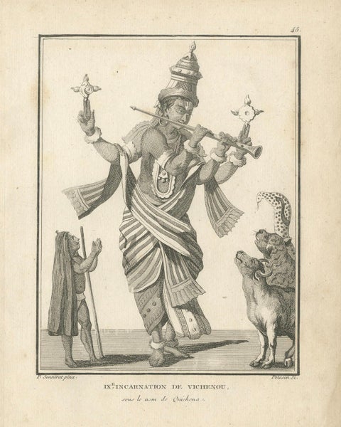 Unique 1806 Buddha Vishnu Avatar Antique Print, Hindu Engraving Collectible, close-up 6