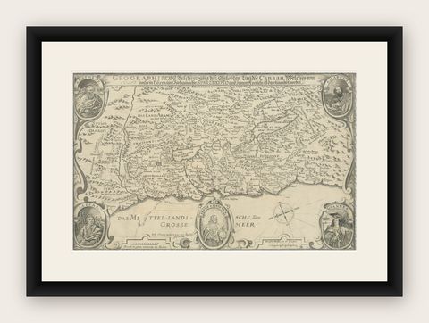 Scare Map of Canaan, with Portraits of the Apostles of Matheaus and Others, shown framed