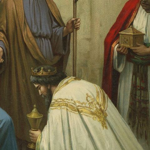 Holy Family and Three Kings, c.1900 German Religious Chromolithograph, close-up 5