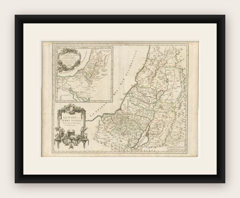 Antique French Map of the Holy Land, Twelve Tribes of Israel, c.1750, shown framed