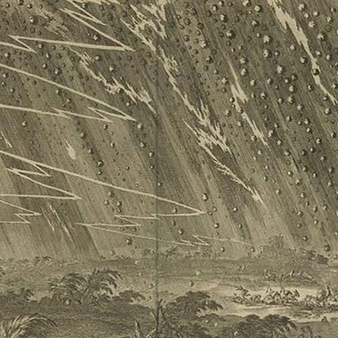 Antique Bible Print Seventh Plague of Egypt by J. Luyken, 1743, close-up 1