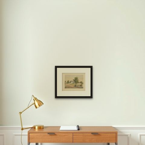 Antique Print of a Church in Batavia by M.T.H. Perelaer, 1888, shown framed on a wall, true to size