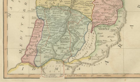 Holy Land Map, Palestina seu Terra Sancta, Biblical Geography, Wilkinson 1819, close-up 5