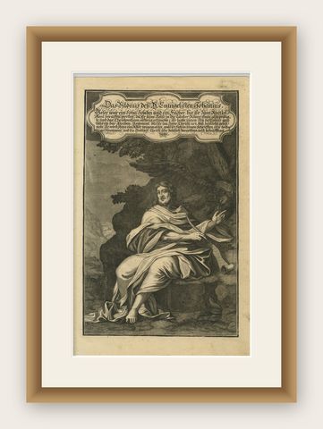 Antique Portrait of John the Evangelist, German Bible Illustration, 1708, shown framed