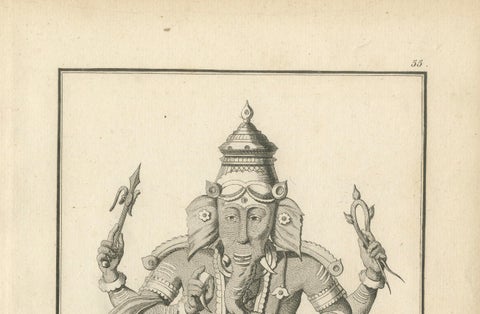 1806 Engraving: Ganesha as Pollear, Wisdom Deity in Hindu Mythology, close-up 1