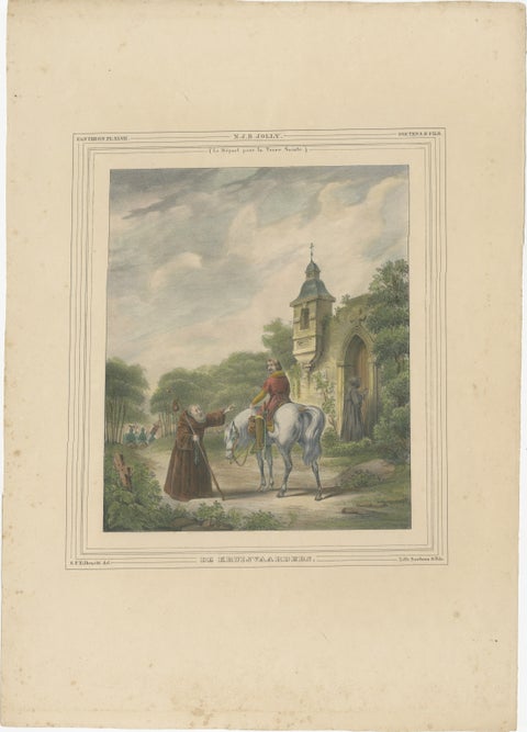 1835 Hand-Colored Lithograph: The Crusaders’ Departure for the Holy Land, view 2