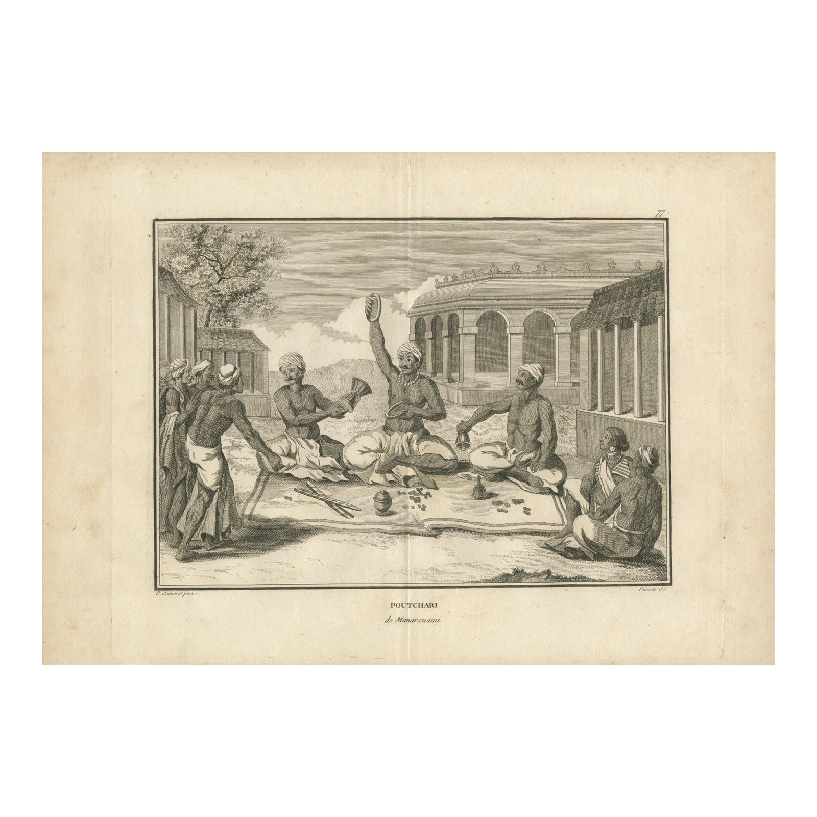 Hindu Priestly Assembly, Poutchari of Maarraami, Engraving, 1806