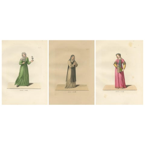 Servant, Dominican Nun and Young Lady in Traditional Italian Dress, 1845 Print