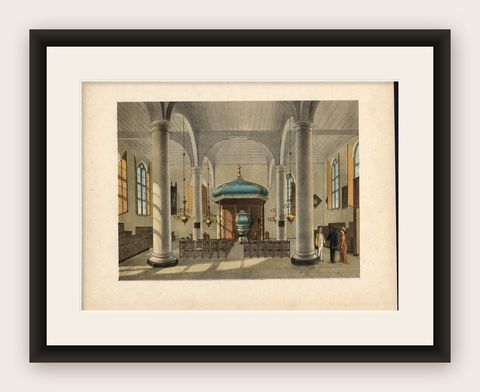 Antique Print of a Church Interior in Batavia 'Jakarta', Indonesia, 1888, shown framed
