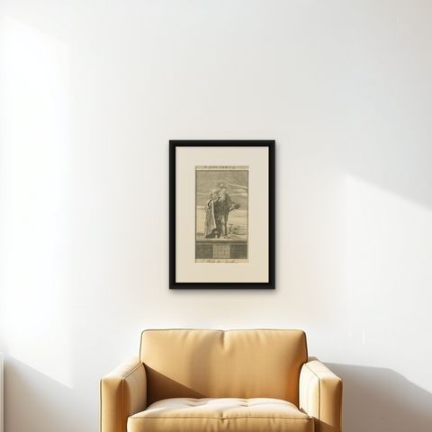 St. Philip Apostle Engraving, John I Calling of Philip c.1735, shown framed on a wall, true to size