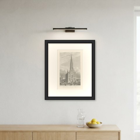 Mariahilfkirche, Au, Munich, Antique Steel Engraving after L. Lange, circa 1840, shown framed on a wall, true to size