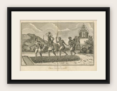 Hindu Fire-Walking Ceremony in Honor of Dharma Raja, Engraving, 1806, shown framed