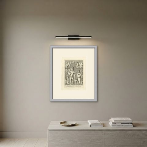Elephanta Cave Sculpture at Station 5, Antique Niebuhr Print, 1780, shown framed on a wall, true to size