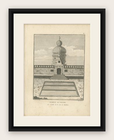 Original Engraving of Hindu Pagoda on Malabar Coast, Antique Temple Print, 1806, shown framed