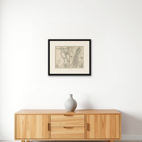 Antique Map of Egypt and Palestina by H. Kiepert, circa 1870, shown framed on a wall, true to size