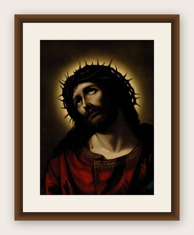 Ecce Homo, 1899 German Chromolithograph of Christ with Crown of Thorns (Dresden), shown framed